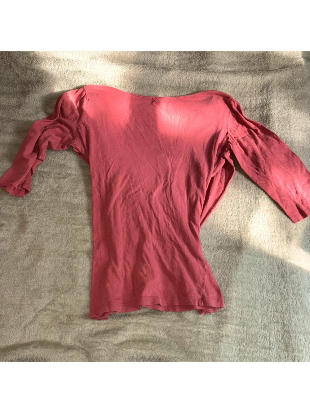Pink Coral Quarter Sleeve Y2K CrossOver V Neck Top - Picture 4 of 4